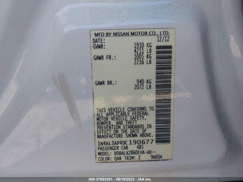 2013 NISSAN ALTIMA 2.5 SL - 1N4AL3AP4DC190677