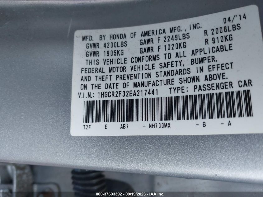 2014 HONDA ACCORD SEDAN LX - 1HGCR2F32EA217441