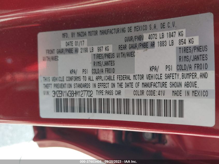 2017 MAZDA MAZDA3 4-DOOR GRAND TOURING 3MZBN1W38HM127702