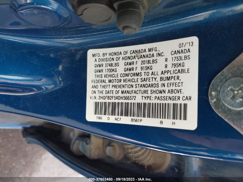 2013 HONDA CIVIC SDN LX - 2HGFB2F54DH566572