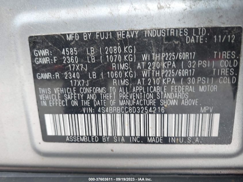 2013 SUBARU OUTBACK 2.5I PREMIUM - 4S4BRBCC8D3254216