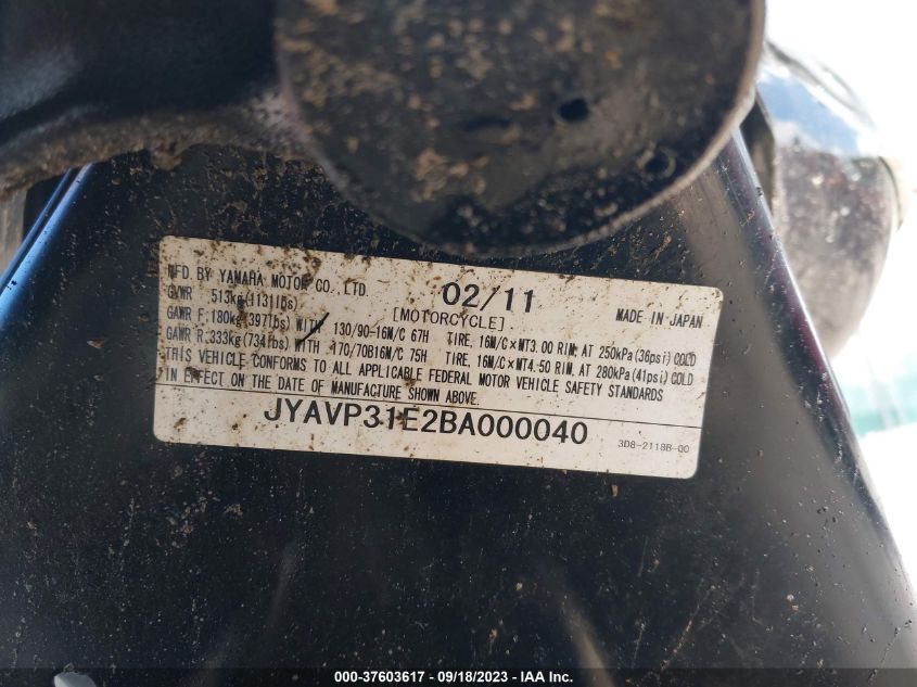 2011 YAMAHA XVS1300 A - JYAVP31E2BA000040