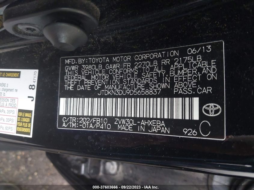 2013 TOYOTA PRIUS ONE/TWO/THREE/FOUR/FIVE - JTDKN3DU9D5658837