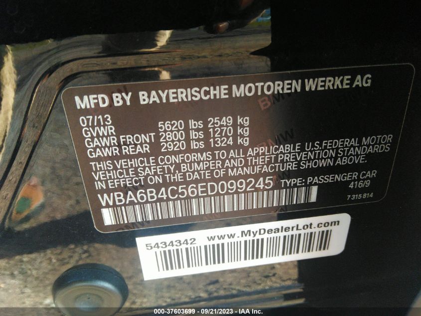 2014 BMW 6 SERIES 650I XDRIVE WBA6B4C56ED099245
