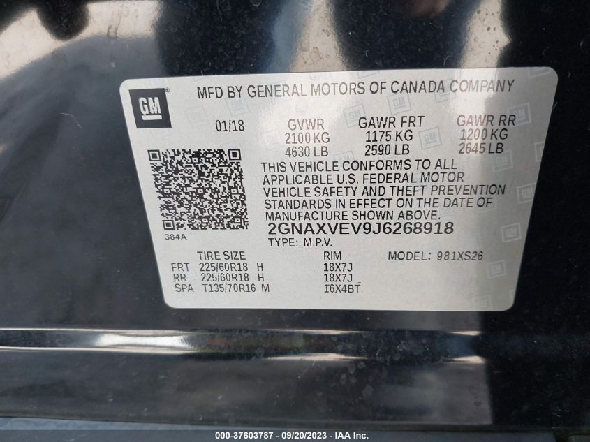 2018 CHEVROLET EQUINOX PREMIER - 2GNAXVEV9J6268918