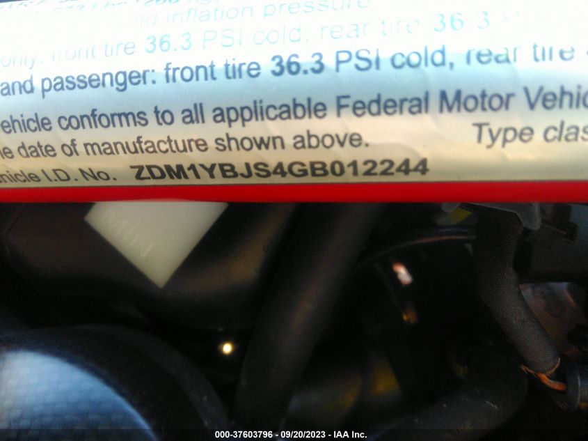 2016 DUCATI HYPERMOTARD 939 ZDM1YBJS4GB012244