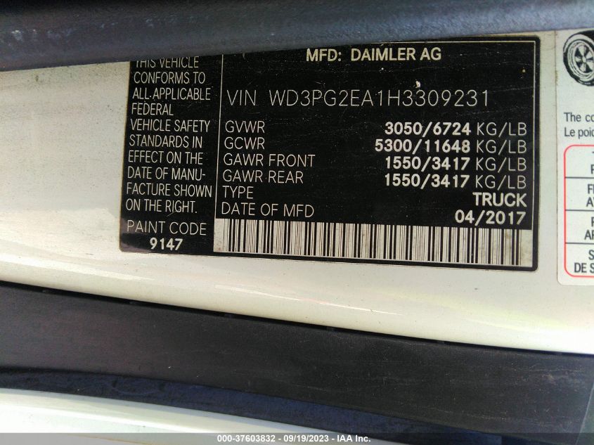 2017 MERCEDES-BENZ METRIS CARGO VAN - WD3PG2EA1H3309231