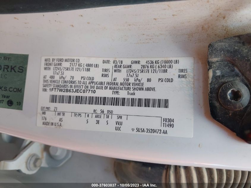 2018 FORD SUPER DUTY F-250 SRW XL/XLT/LARIAT - 1FT7W2B63JEC07710