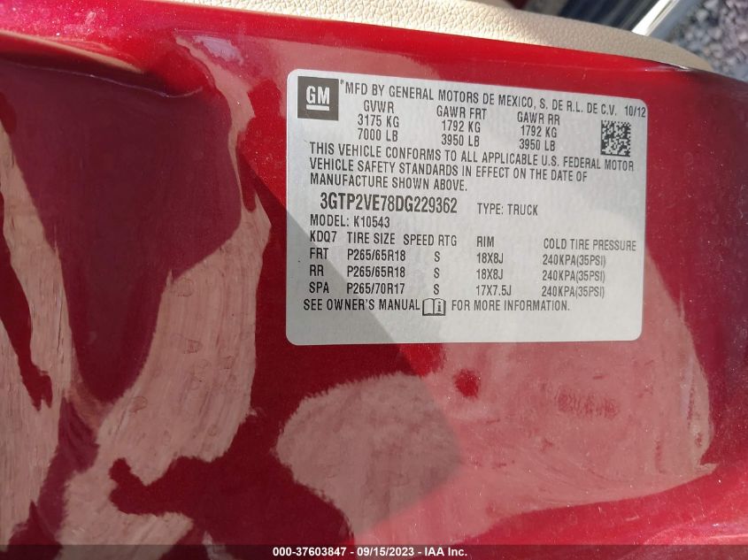 2013 GMC SIERRA 1500 SLE - 3GTP2VE78DG229362