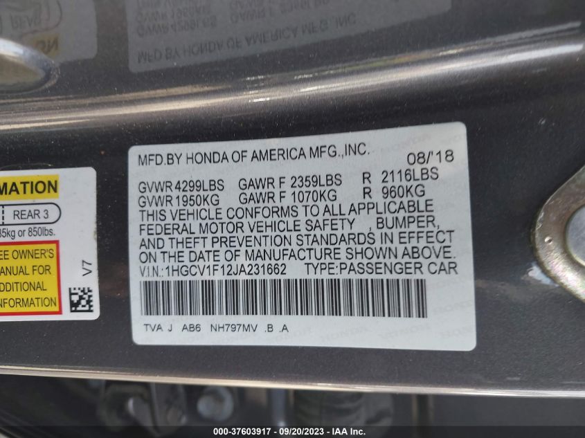 2018 HONDA ACCORD LX - 1HGCV1F12JA231662
