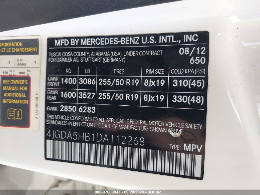 2013 MERCEDES-BENZ ML 350 4JGDA5HB1DA112268