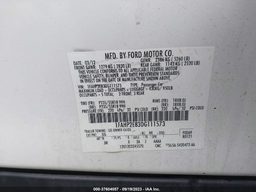 2013 FORD TAURUS SEL - 1FAHP2E83DG111573