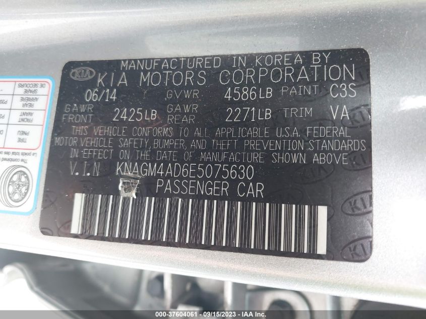 2014 KIA OPTIMA HYBRID LX - KNAGM4AD6E5075630