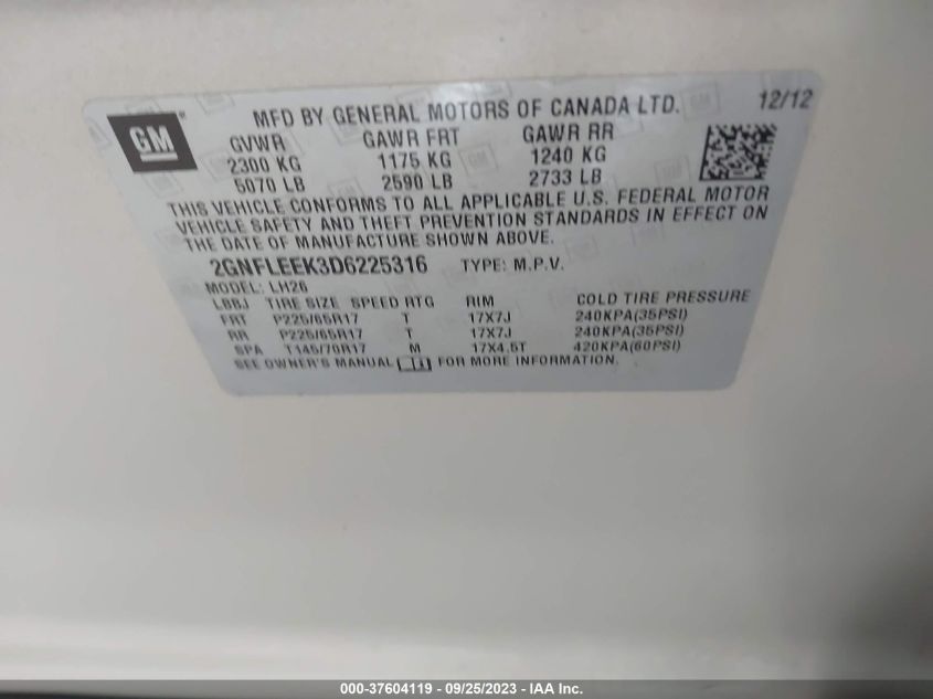 2013 CHEVROLET EQUINOX LT - 2GNFLEEK3D6225316