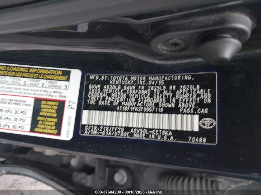 2015 TOYOTA CAMRY XLE/SE/LE/XSE - 4T1BF1FK2FU957118