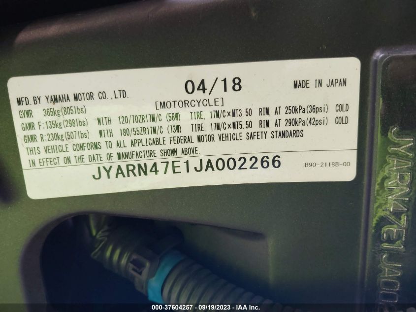 2018 YAMAHA XSR900 JYARN47E1JA002266