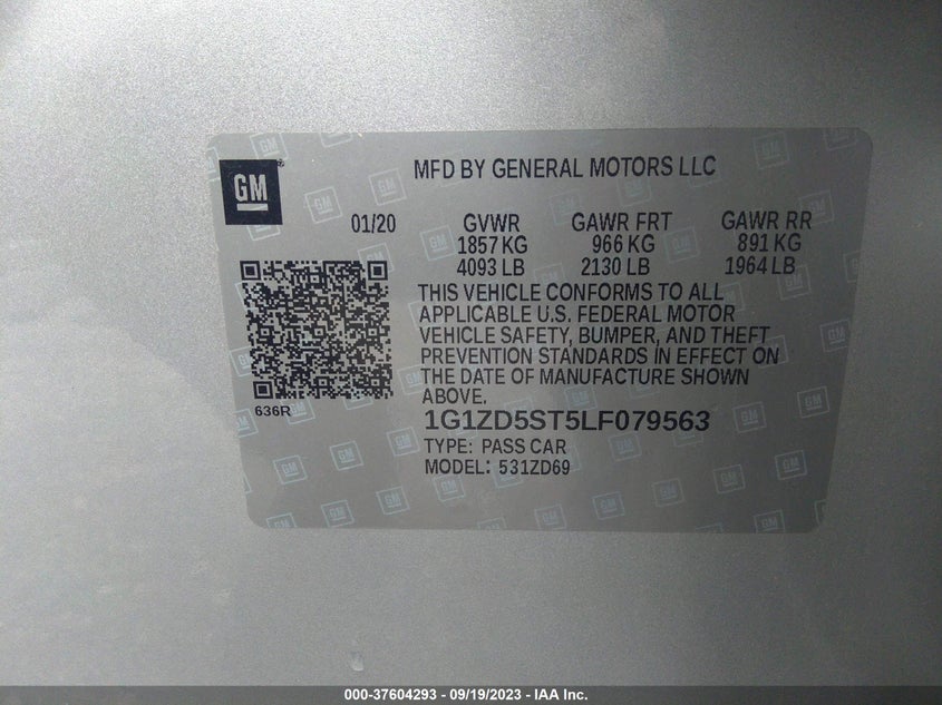 VIN 1G1ZD5ST5LF079563 2020 CHEVROLET MALIBU LT
