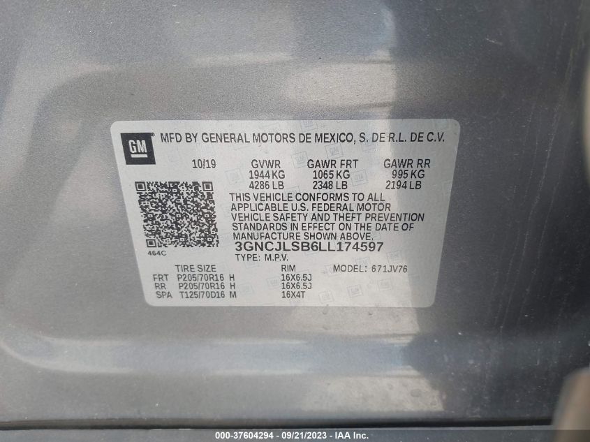 2020 CHEVROLET TRAX 1LT - 3GNCJLSB6LL174597