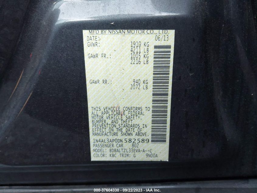 2013 NISSAN ALTIMA 2.5 SV - 1N4AL3AP0DN582589