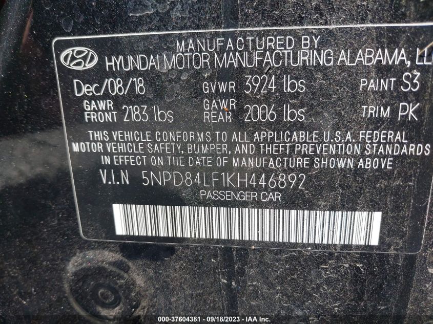 5NPD84LF1KH446892 Hyundai Elantra SEL 9