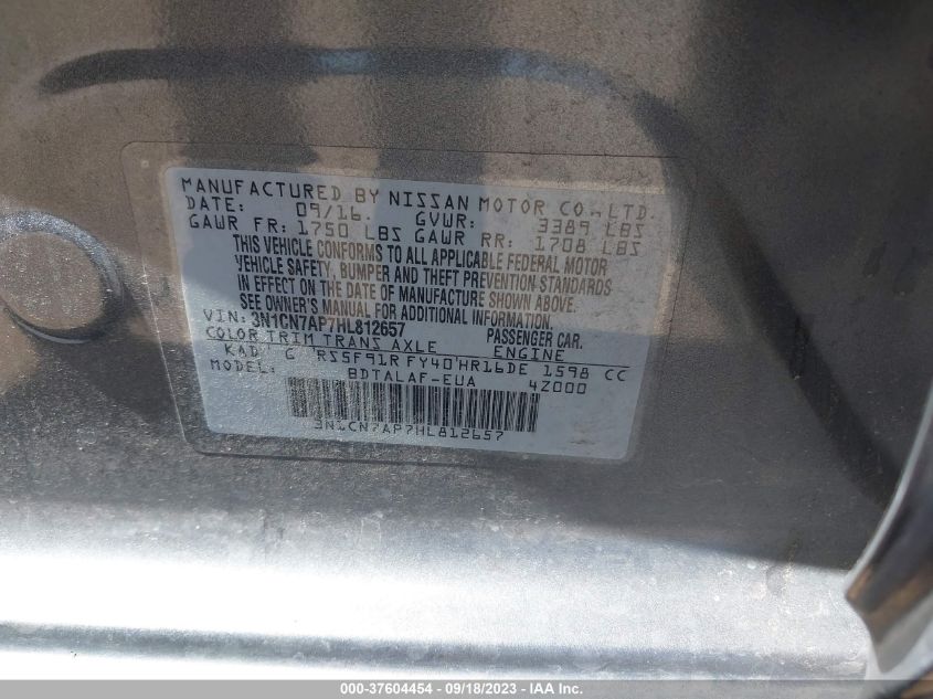 2017 NISSAN VERSA SEDAN S - 3N1CN7AP7HL812657