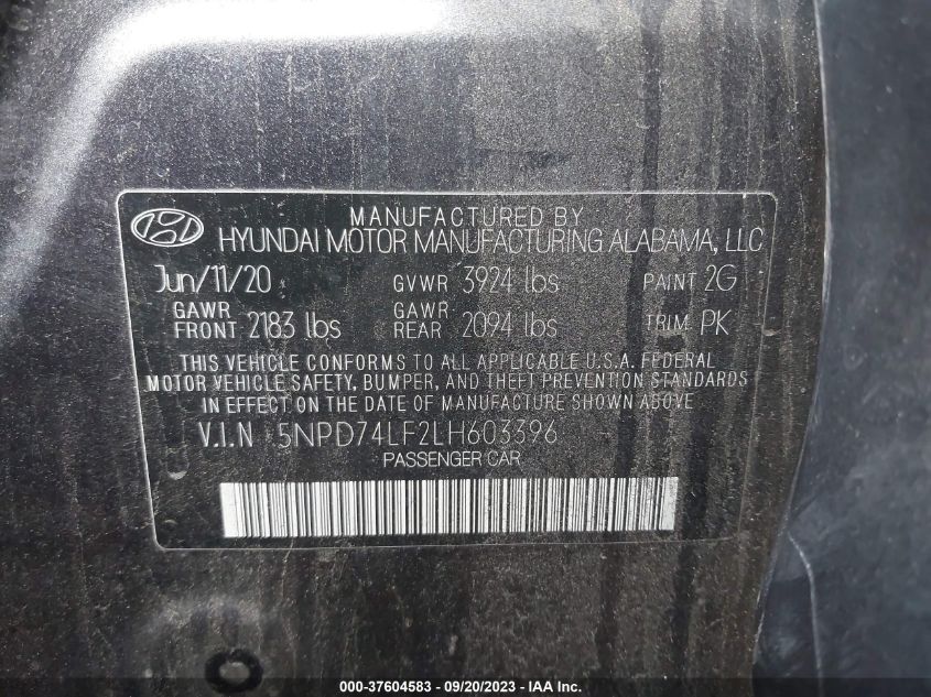 2020 HYUNDAI ELANTRA SE - 5NPD74LF2LH603396