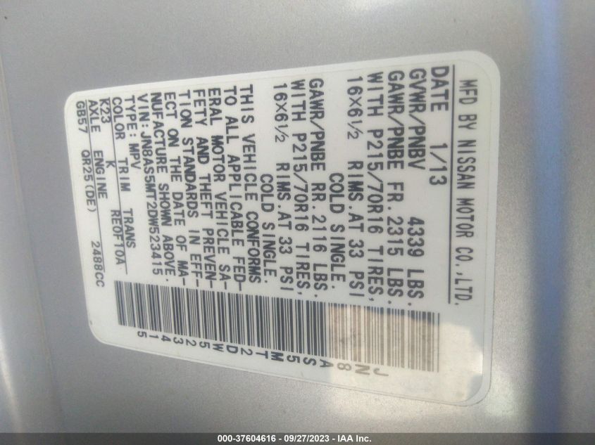 2013 NISSAN ROGUE S - JN8AS5MT2DW523415
