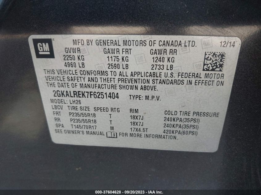 2015 GMC TERRAIN SLE - 2GKALREK7F6251404