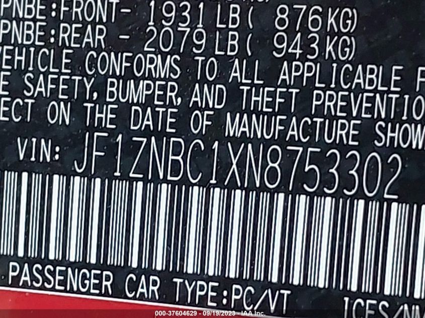 2022 TOYOTA GR86 JF1ZNBC1XN8753302