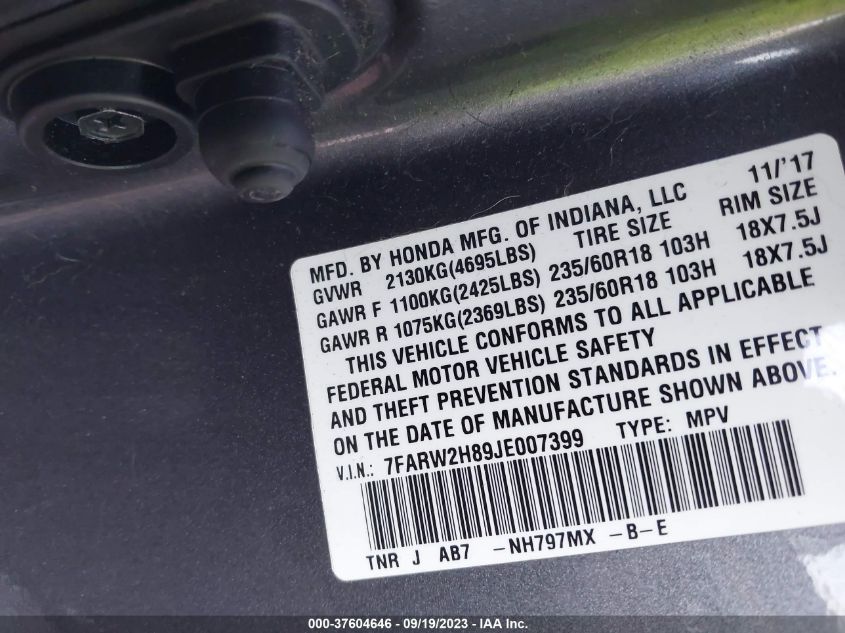 2018 HONDA CR-V EX-L - 7FARW2H89JE007399