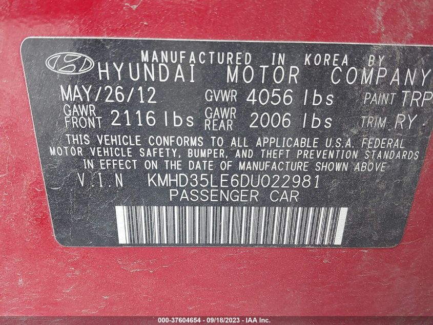 2013 HYUNDAI ELANTRA GT - KMHD35LE6DU022981