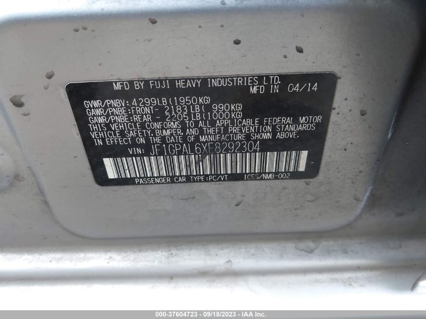 2014 SUBARU IMPREZA WAGON 2.0I SPORT PREMIUM - JF1GPAL6XE8292304