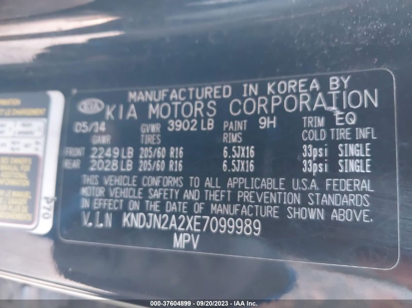 2014 KIA SOUL BASE - KNDJN2A2XE7099989