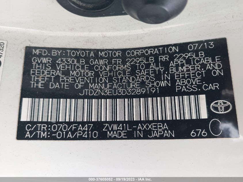 2013 TOYOTA PRIUS V TWO/THREE/FIVE - JTDZN3EU3D3289191