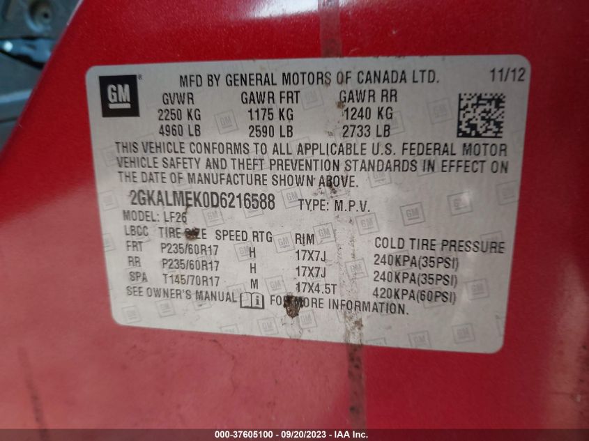 2013 GMC TERRAIN SLE - 2GKALMEK0D6216588