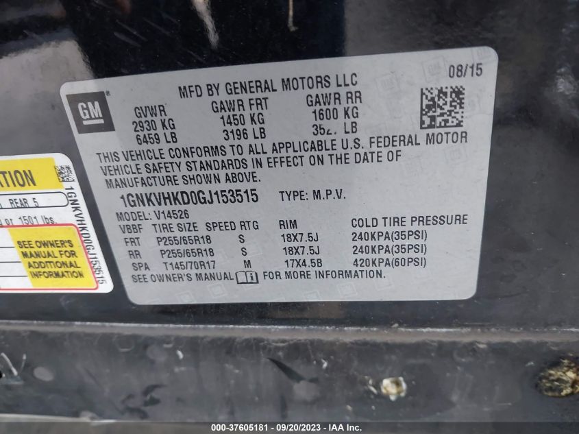 2016 CHEVROLET TRAVERSE LT - 1GNKVHKD0GJ153515