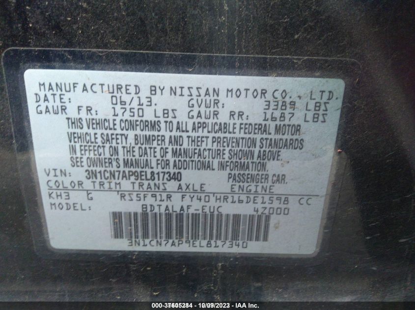 2014 NISSAN VERSA S - 3N1CN7AP9EL817340