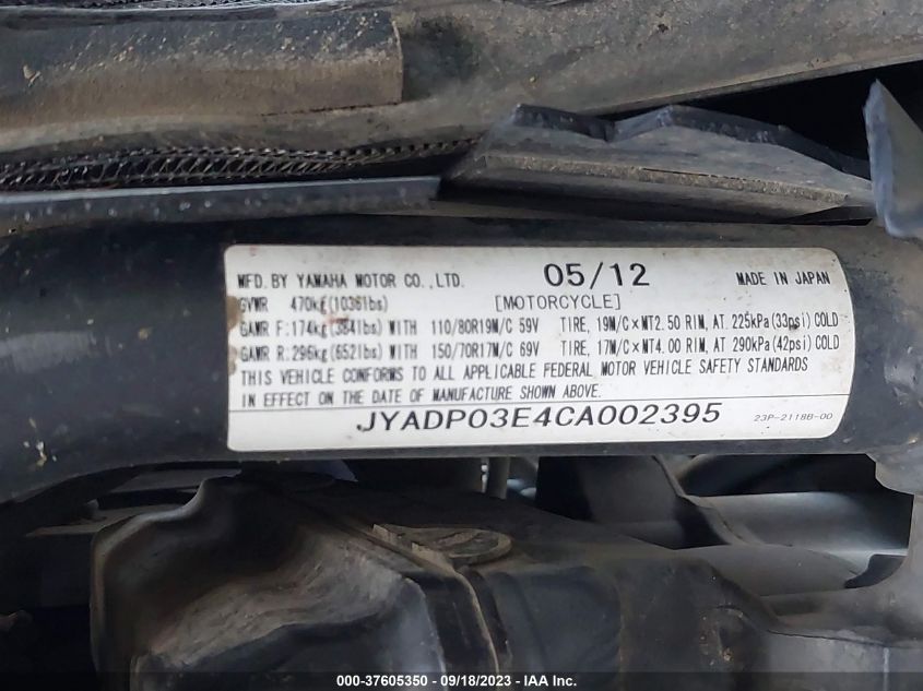 2012 YAMAHA XT1200Z JYADP03E4CA002395