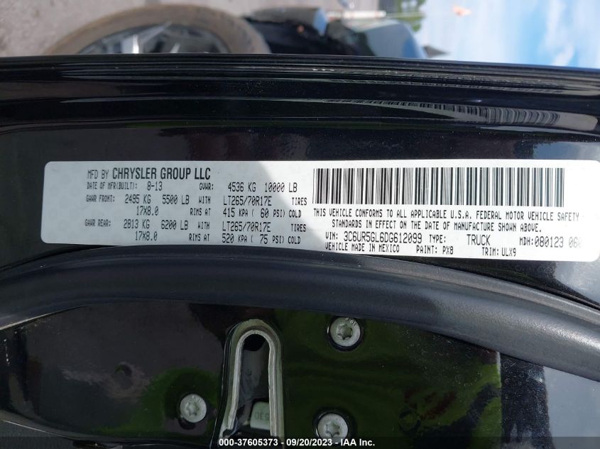 2013 RAM 2500 LARAMIE LIMITED - 3C6UR5GL6DG612099