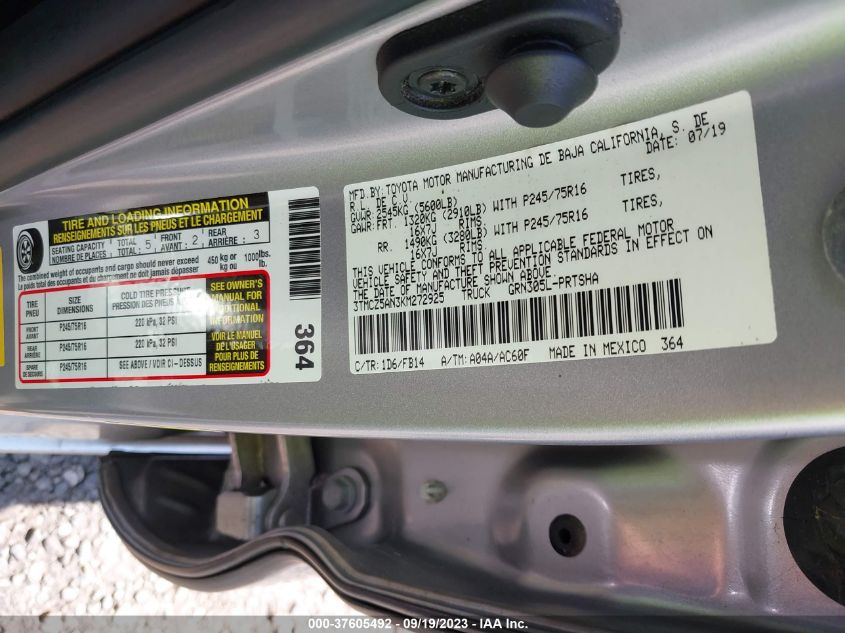 2019 TOYOTA TACOMA SR V6 - 3TMCZ5AN3KM272925