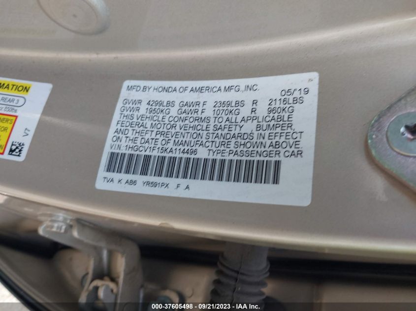 2019 HONDA ACCORD SEDAN LX 1.5T - 1HGCV1F15KA114496