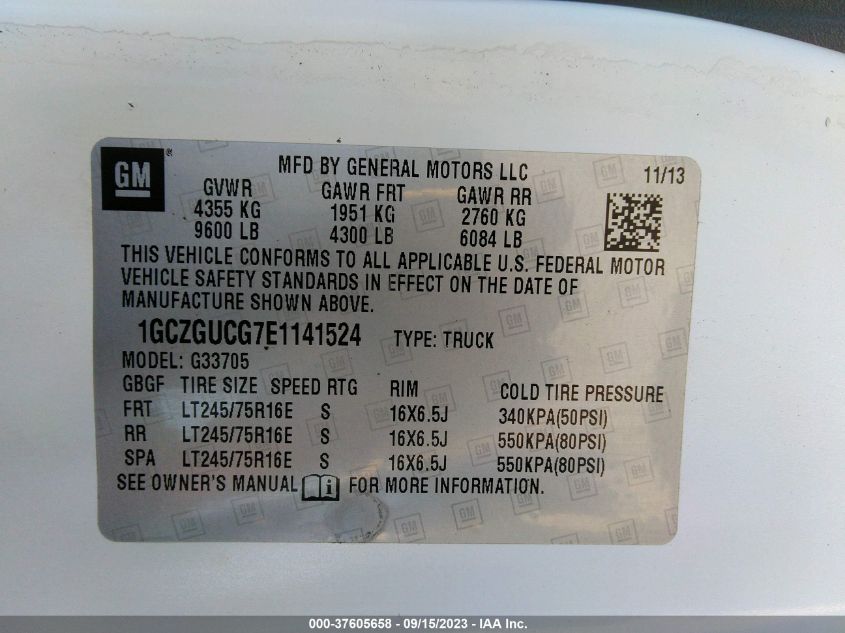 2014 CHEVROLET EXPRESS CARGO VAN - 1GCZGUCG7E1141524