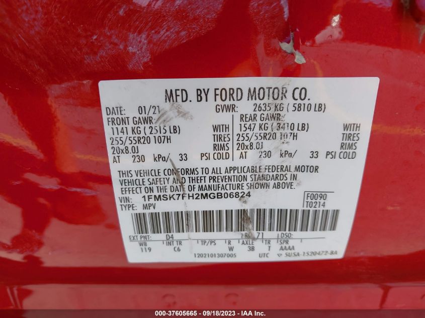 2021 FORD EXPLORER LIMITED - 1FMSK7FH2MGB06824