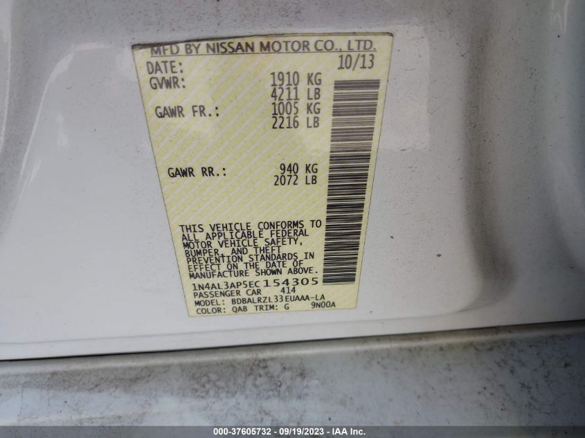 2014 NISSAN ALTIMA 2.5 S - 1N4AL3AP5EC154305