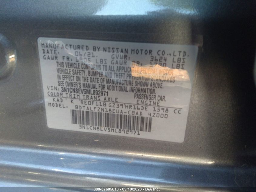 2021 NISSAN VERSA SV - 3N1CN8EV5ML892971