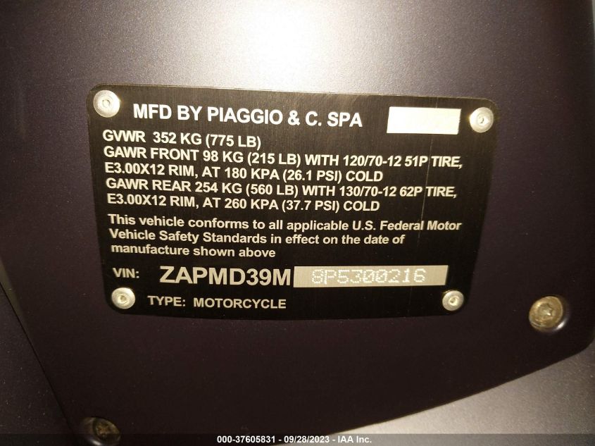 2023 VESPA GTS/SEI GIORNI 300 - ZAPMD39M8P5300216