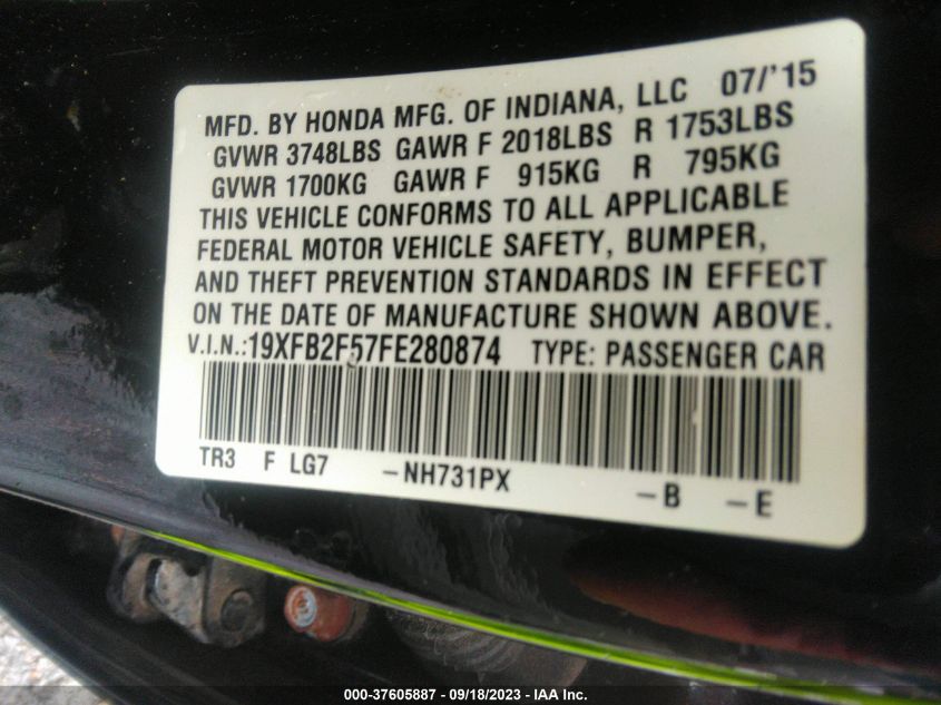 2015 HONDA CIVIC LX - 19XFB2F57FE280874