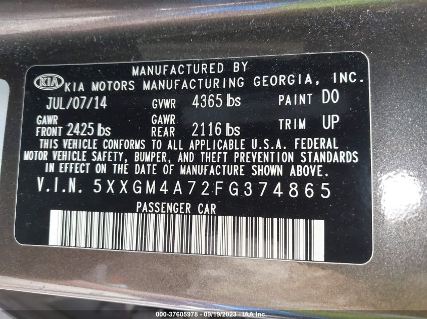 2015 KIA OPTIMA LX - 5XXGM4A72FG374865