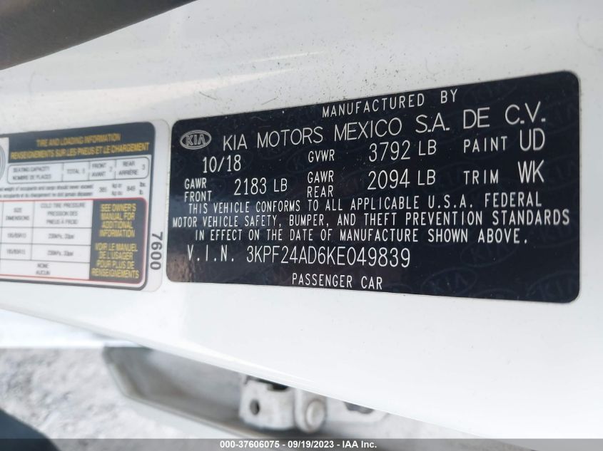 2019 KIA FORTE FE/LX/LXS - 3KPF24AD6KE049839