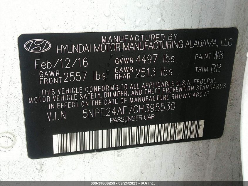 2016 HYUNDAI SONATA 2.4L SE - 5NPE24AF7GH395530